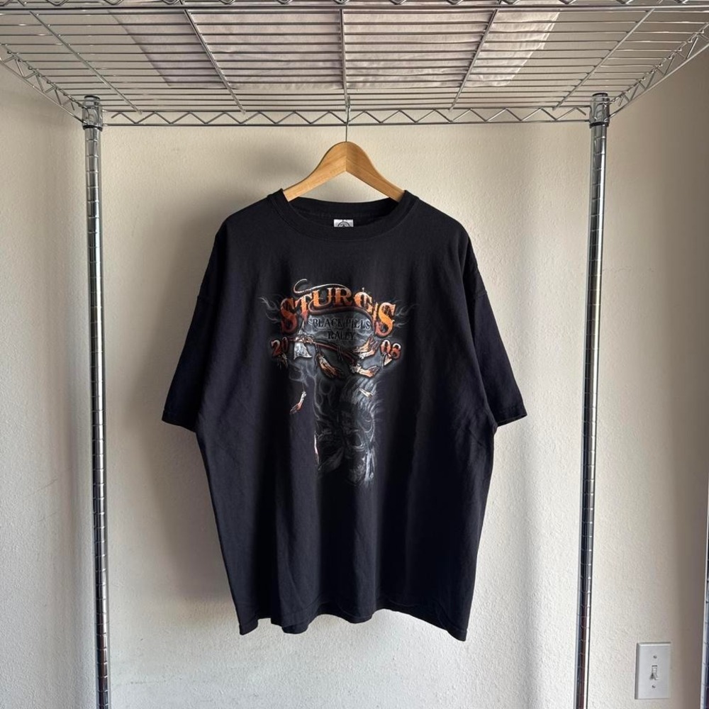 Vintage Sturgis Black Hills Rally 2008 Harley Davidson Black Gold Biker Tee